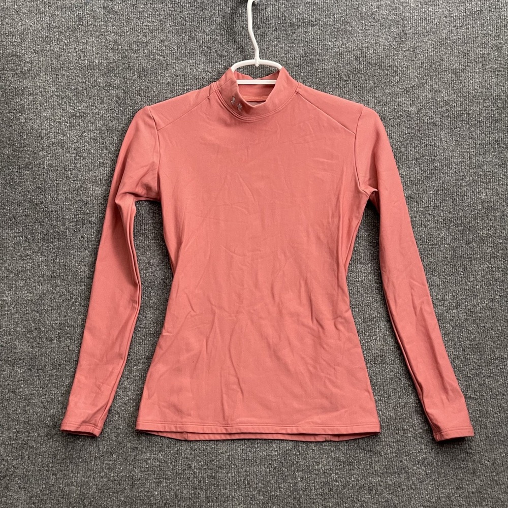 Under Armour Mock Neck Shirt Womens Sz M Pink Long Sleeve Compression